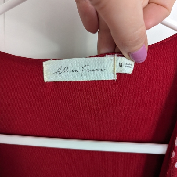 All in Favor Red White Polka Dot Blouson Long Sleeve Wrap Dress Size Medium - Picture 4 of 5